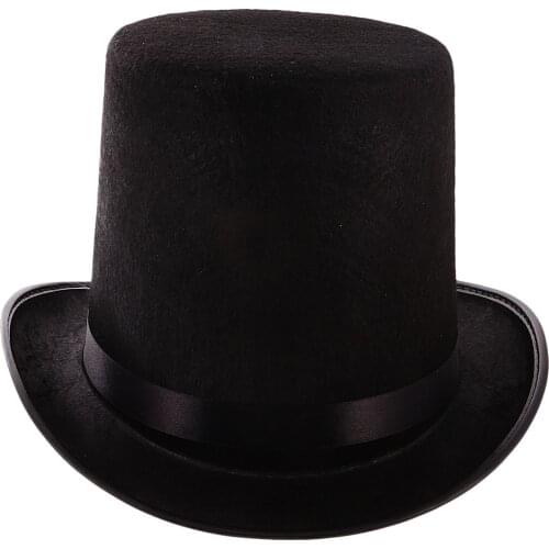 2021 NEW Black Polyester Felt Satin Top Hat Magician Hat - Ringmaster Hat Party Costume Accessories One Size Fits Most Adult