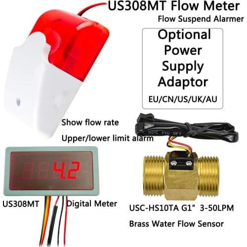 US308MT Digital Flow Meter Alarmer USC-HS10TA BSP 1"45L/min brass hall effect water flow sensor CE certificate iSentrol Electrol