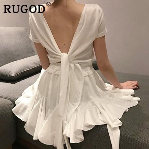 RUGOD Sexy lace up white skirt suit women 2019 Korean chic short style tops and the ruffles mini skirts female summer clothing