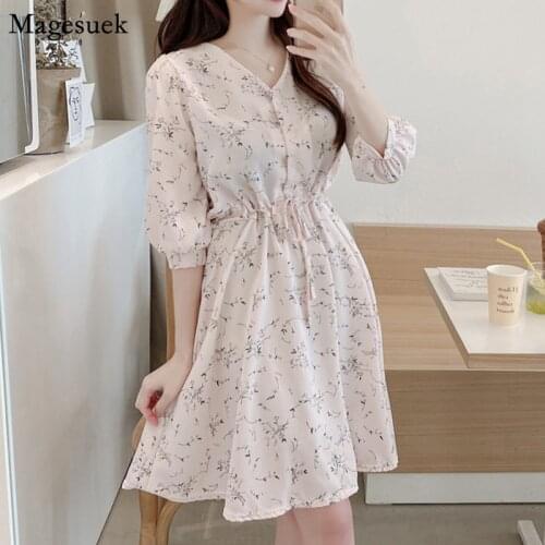 Sweet Summer Dresses For Women 2021 Fashion Floral Mini Dress Women V-neck Lantern Sleeve Drawstring Elegant Dress Vestido 10100