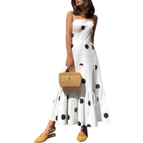 Womens Polka Dot Adjustable Sling Skirt Casual Tube Top Dress