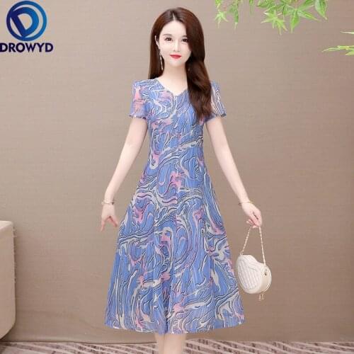 2021 Beach Blue Print Midi Dress for Women Summer Fashion Short Sleeve V-neck Bodycon Dress Elegant Boho Party Dresses Vestidos