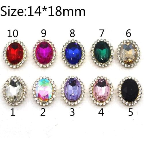 New 10Pcs/Lot 14*18mm Oval Glass Rhinestone Buttons Flatback Clothing Wedding Invitations Decorate Alloy Button Scrapbooking