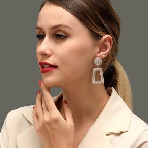 2020 New Earrings Fashion Long Crystal Geometric Shiny Square Hollow Earrings for Women European and American Jewelry