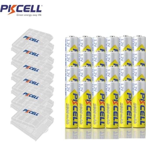 24Pcs PKCELL AA 2600Mah 1.2V 2A Ni-Mh aa Rechargeable Batteries AA Bateria Baterias Real Capacity + 6pcs Battery Hold Case Boxes