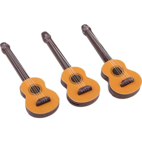 3 Pieces 1/12 Dollhouse Miniature Crafts Wooden Guitar Model Kids Children Pretend Play Toy Doll House Accessories