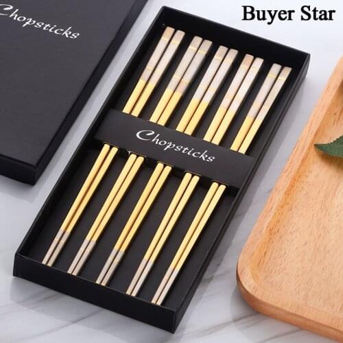 5 Pairs Chinese Square Chopstick Set Black With Gift Box High Temperature Laser Fiberglass Sush Chop sticks For Sushi Dinnerware