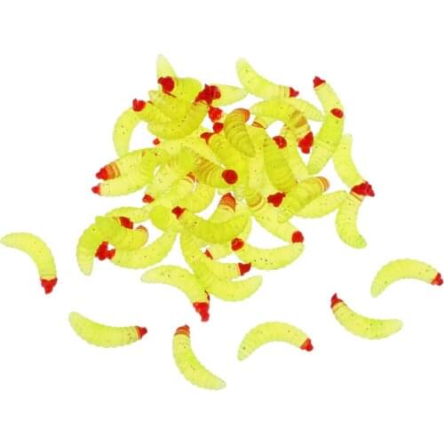 50Pcs 2.4cm Maggot Grub Soft Baits Worms Artificial Fishing Lure Fake Maggot