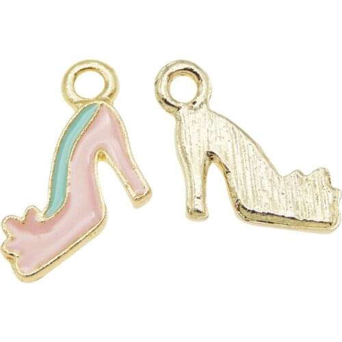 6pcs Enamel Heels Design Charms Alloy Gold Tone Pendant Cartoon Shoes Pattern For Bracelet Jewelry Making Accessory