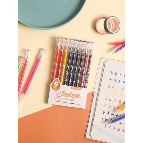 9pcs Juice Color Gel Pens Set Jelly Body Fluorescent Marker Liner Highlighter Drawing 0.5mm Ballpoint Office School Gift F950