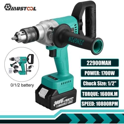 MUSTOOL 1700W 13mm Brushless Electric Drill Cordless Electric Screwdriver 1/2" Chuck Fishing Ice Drill For Makita 18V Battery