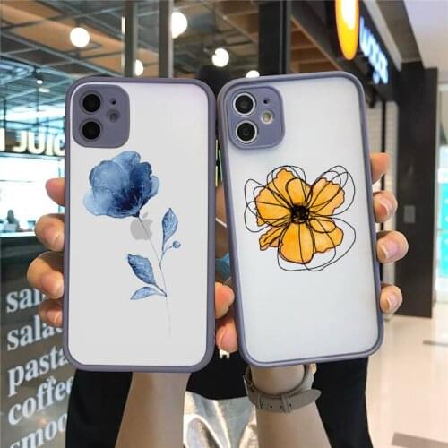 Watercolor flowers gold leaves Phone Case For iPhone 12 11 Mini Pro XR XS Max 7 8 Plus X Matte transparent Gray Back Cover