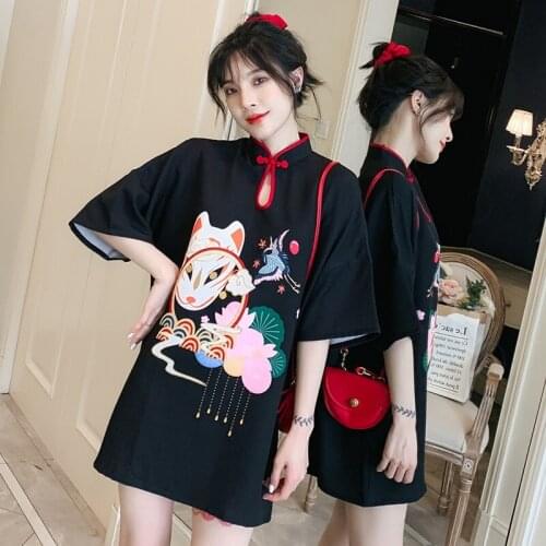 Black Oriental Dress Short Cheongsam Chinese Dress Qipao Robe Vintage Femme Gothic Clothes Woman Chinese Dragon Dress 10513
