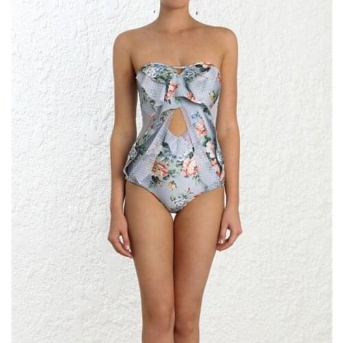 EFIOLY Lace Print Bikini Swimsuit Victorian Bustiers Sexy Push Up Bra Underwear Lingerie Backless Femme Lace Mesh One Piece Suit
