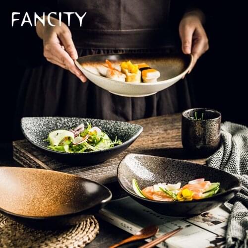 FANCITY Japanese creative Japanese style ceramic tableware fruit bowl salad bowl home deep soup dish dish plate snack bowl under