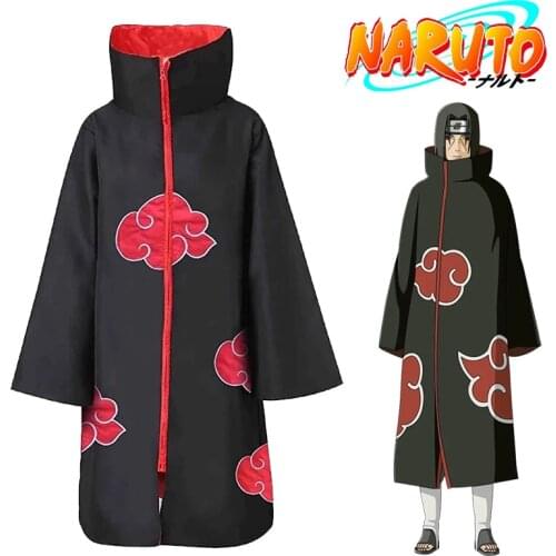Akatsuki Cloak Japanese Ninja Uchiha Anime Ninja Cosplay Costume Red Cloud Sign Mantle Halloween Gift 2021 Trend