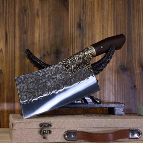 Handmade Carbon Steel Chopper Forged Stainless Steel Kitchen Knives Tranditional Chinese Knife Kitchen Slicer Meat Cleaver