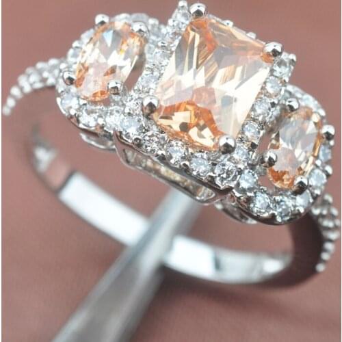 Selling Brown & White Cubic Zirconia Stamped Silver Color For Women Jewelry Rings Free Shipping Size 6 7 8 9 SA043