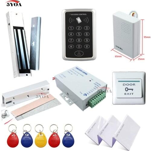 RFID Access Control System Kit Frame Glass Door Set+Eletric Magnetic Lock+ID Card Keytab+Power Supplier+Exit Button+DoorBell