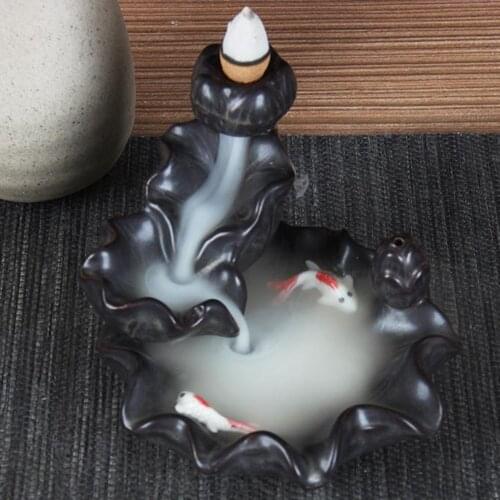 50Pcs Incense Cones + Backflow Incense Burner Ceramic Fountain Waterfall Smoke Incense Holder Aroma Censer Home Decor