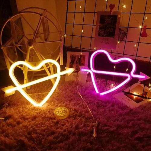 Creative Romantic Love Heart LED Night Light Neon Sign Lamp USB Operated for Christmas Birthday Wedding Party Valentine’s Day