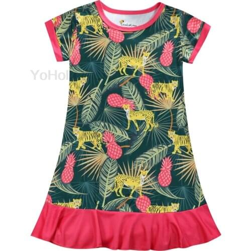 Summer Girls Nightgown Fashion Baby Girls Cartoon Animal Night Dress Pijama Forest Print Nightgowns Girls Sleeping Dress