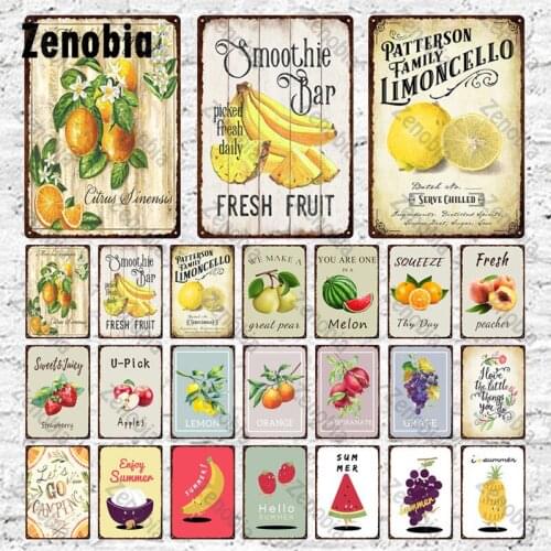 Plaque Metal Vintage Fruit Metal Sign Tin Sign Banana Lemon Grape Decorative Vintage Tin Plates Kitchen Garden Home Wall Decor