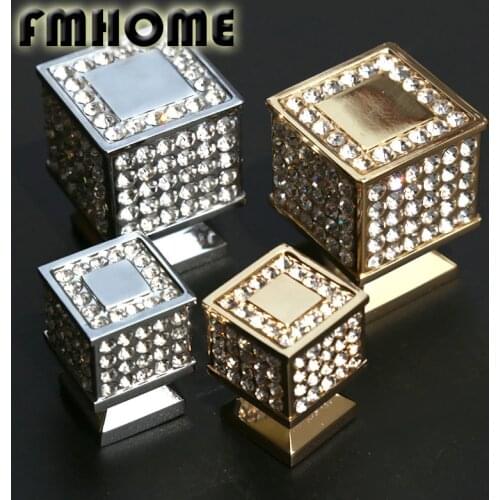 Fashion deluxe Top quality K9 crystal villa furniture decoative handles silver gold drawer tv table knobs pulls diamond square