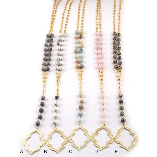 Fashion Amazonite Natural stone With Gold Flat Round Chain Connect crystal matt lip Pendant Necklaces Women Lariat Necklaces