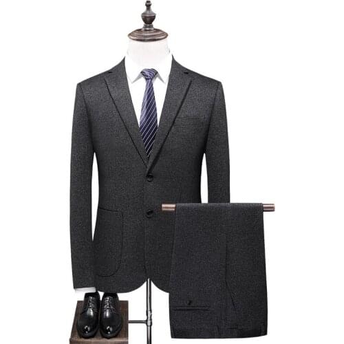 Suits-Set Male Slim Wedding Prom Suit Tuxedo Men Formal Work Wear Suits Mens Business Casual Wool Suit 2-piece terno masculino