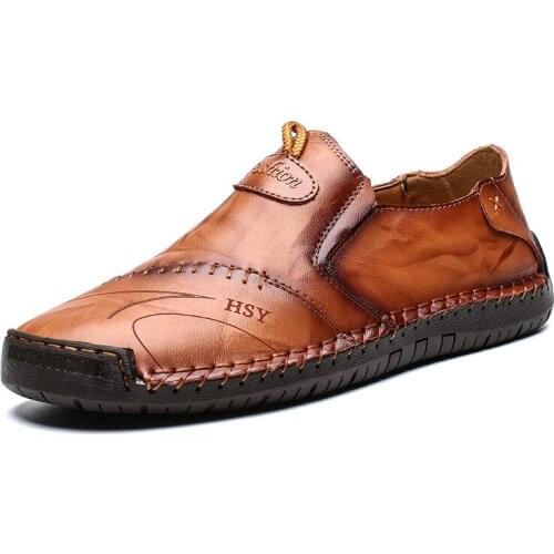 Big Size 47 48 Mens Casual Shoes Breathable Leather Handmade Loafers Brand Men Shoes Flat Moccasins Men Sneakers