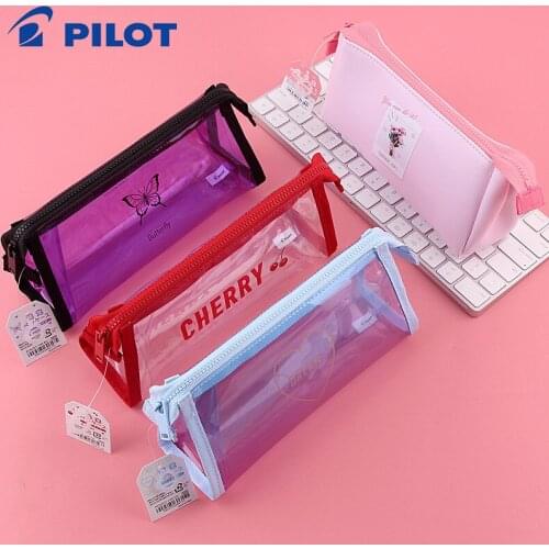 New Japanese PILOT Student Simple Cartoon Large Capacity Pen Bag Stationery Storage Pen Bag PU Leather Waterproof and Durable