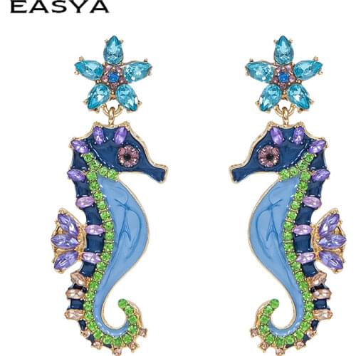 Seahorse Earrings Colorful Crystal Drop Earrings High-Quality Fashion Rhinestones Jewelry Accessories 2021 New Jewelry