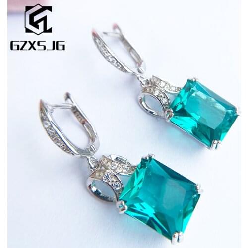 GZ Brazilian Paraiba Emerald Tourmaline Gemstones Earrings For Women Genuine 925 Sterling Silver Earrings Party Gift 2021 New
