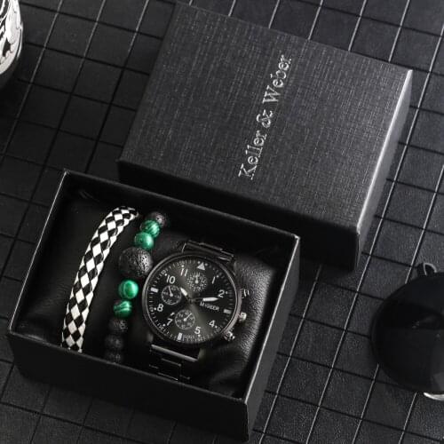 Sports Mens Watches Luxury Leather Strap Quartz Watch Bracelet Set Best Gifts In Box for Husband 2021 Wristwatch
