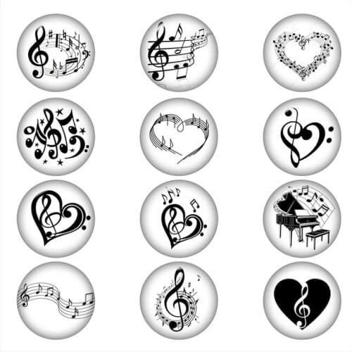 50Mixed Glass Snap Button Jewelry Musical Note For DIY 18MM Button Snap Bracelet Necklace Jewelry