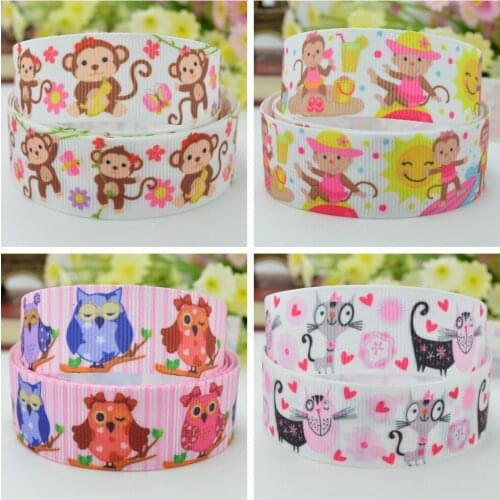 SUPWRF 16 22mm 1" 1.5" 50 75mm animal cat OWL Printed grosgrain ribbon hair bow DIY hair accessories decoration 50 Yards B0929