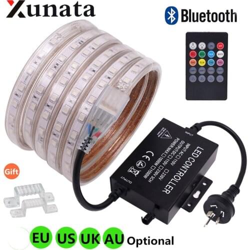 RGB LED Strip Light 220V 110V Waterproof 5050 60LEDs/m Ribbon Tape Flexible Light Lamp with 1500W Controller Bluetooth Remote