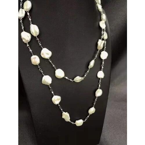 Baroque natural fresh water pearl necklace long sweater chain necklace 100CM irregular accept order any length fashion jewelry