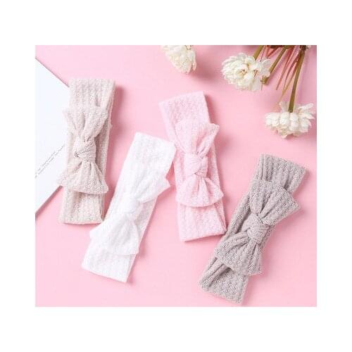 1PCS New Braid Nylon Bow Headbands Knit Solid Wide Nylon Headbands Turban Baby Girls Head Wrap Hair Accessories 16 colors