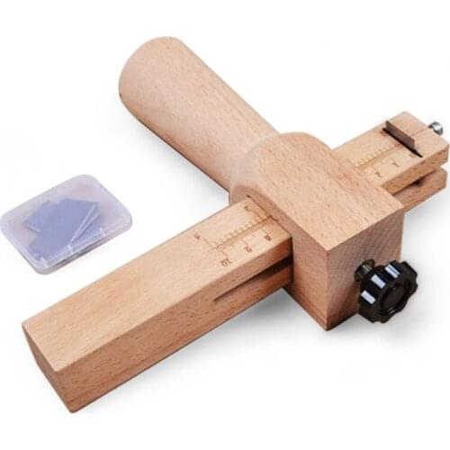 Adjustable Leather Cutting Tool DIY Hand Cutting Tool and Strap Cutter Crafts Tool Leather with Blades Wood Strip 1 Pcs