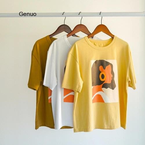 2020 Summer Character T-shirts Fashion Girls Tops Short Sleeve Printing T-shirts Korean Women Clothes 95% Cotton