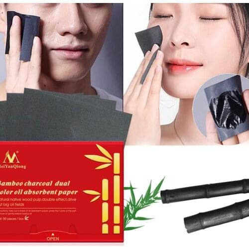 90Pcs Blotting Paper Face Oil Control Absorbent Paper Slim Oil-controlled Delicate Bamboo Charcoal Oil Absorbing Sheet for Girl