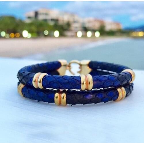 BC Fashion 5mm Blue Python Snake Leather Bracelets&bangles with Rose Stainless Steel Buckle Drop shipping men leather jewelry
