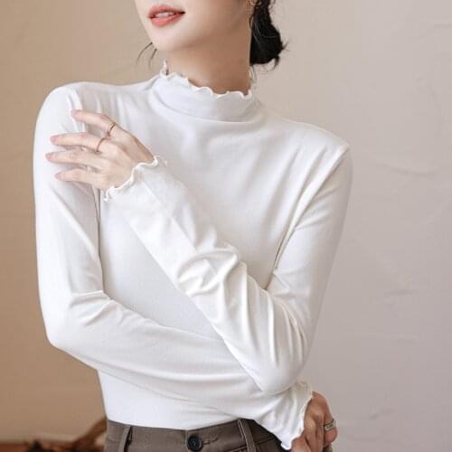 White Black Turtleneck Long Sleeve Top Korean Fashion WomenS T-Shirt Female Vintage Clothing Blouses 2021 Kawaii Harajuku