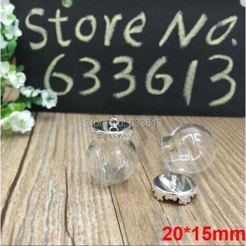 Free ship!!! 50sets/lot 20*15mm glass globe & silver color crown base set glass globes set glass vial pendant glass cover orbs