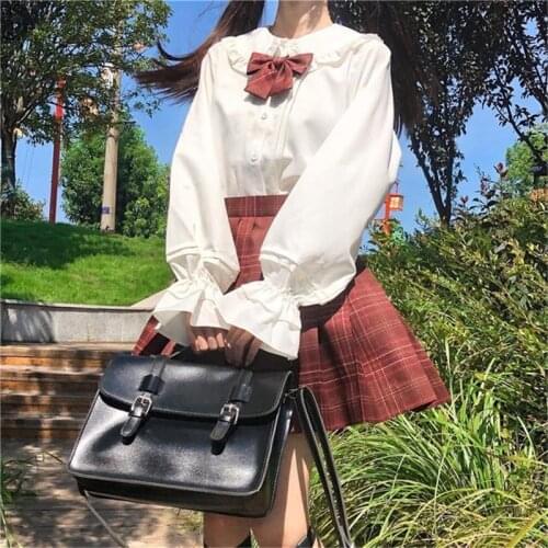 Spring Summer Women Blouses Long sleeve Sweet Loose Girl Sweet Patchwork Tops Peter pan collar female blouses blusas mujer