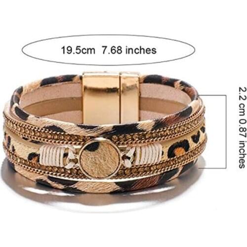 Leopard Wrap Bracelets for Women Multilayer Wide Cheetah Print Cuff Bangle Women X7JB