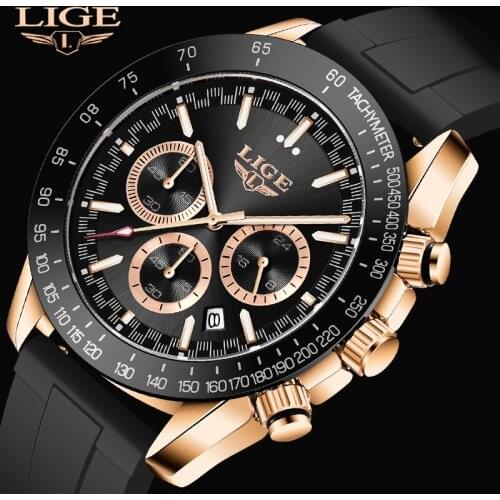 Mens Watches LIGE Top Brand Luxury Silicone strap Watch Men Waterproof Date Clock Sport Quartz Wristwatch Relogio Masculino+Box