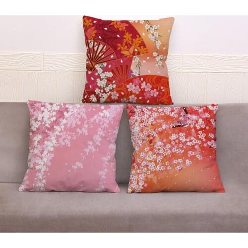 Decor Romantic Sakura Cushion Covers for Sofa Plush Throw Pillow Cover Colorful Pink Flower Plant Floral Home Pillowcase